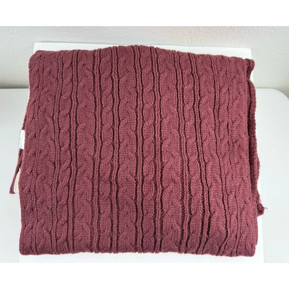 Wantable Womens Cable Knit Wool Blend Beanie Scarf 2 Piece Set Burgundy Chunky